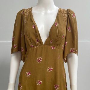 Free People Mockingbird Mini Dress in Brown Combo